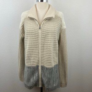 Trouve Cream and Gray Zip Knit Sweater Size 8
